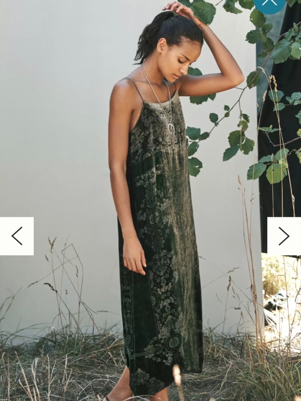 Floreat for Anthropologie Carina Velvet Slip Dress Dark Olive Green